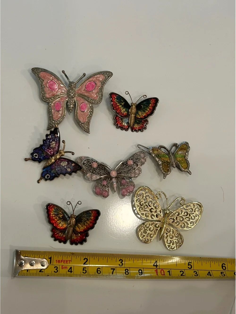 Vintage Butterfly Brooch Pin Lot 6 Pins 1 Hair Clip Enamel Filigree Rhinestone